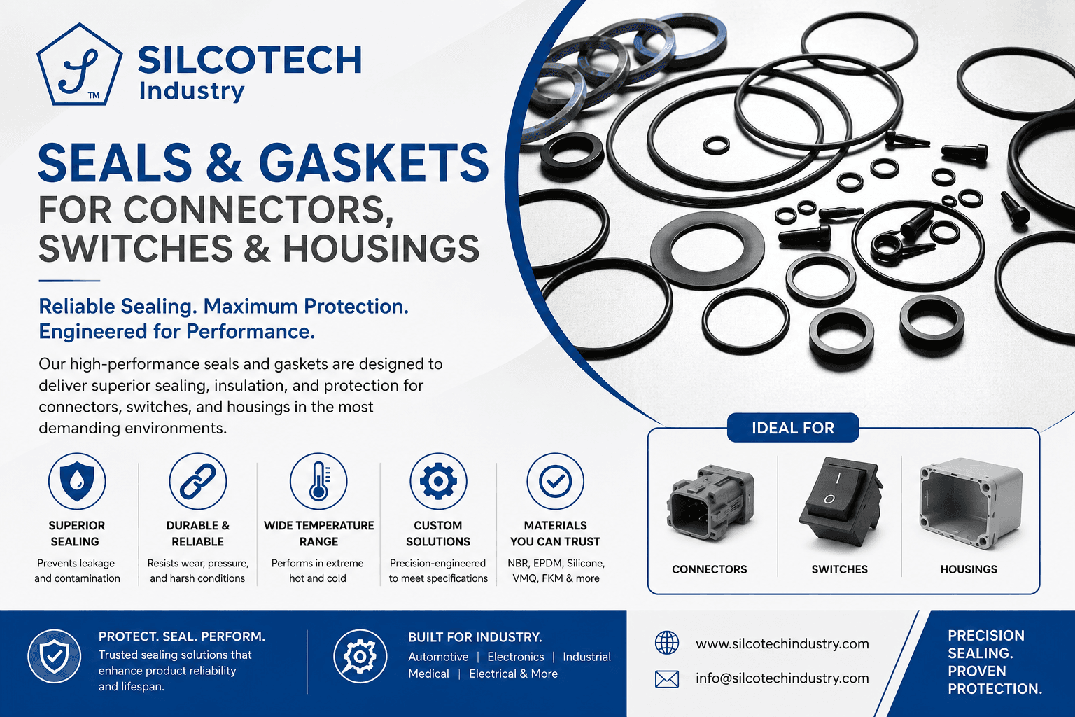 Silcotech Industry specializes in high-performance seals and gaskets engineered for connectors, switches, and electronic housings. 